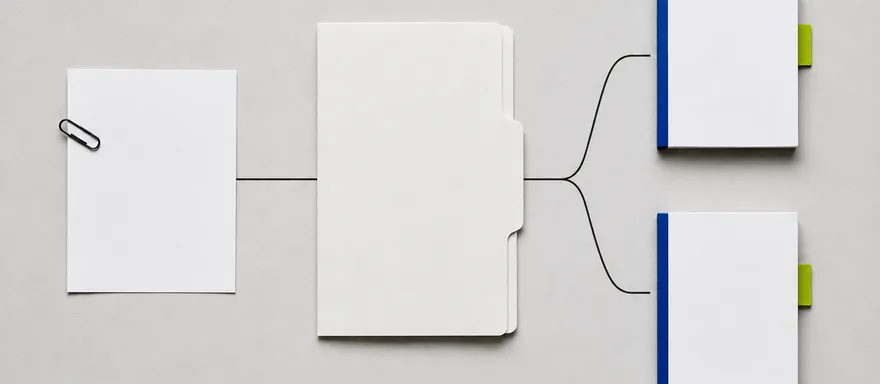 One project folder branching into two paper instruction booklets