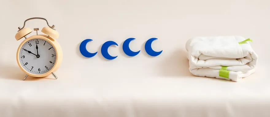 Bedside alarm clock with a row of crescent cycle tokens counting backward toward a marked bedtime