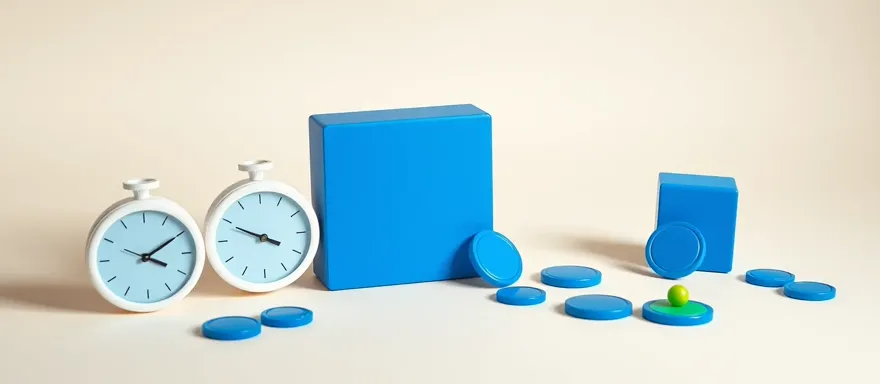 Row of small clock faces feeding cobalt minute tokens into one combined total block